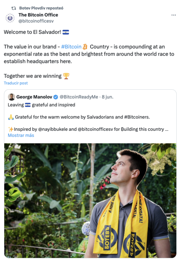 La Oficina Bitcoin de El Salvador confirmó la llegada del club. 
